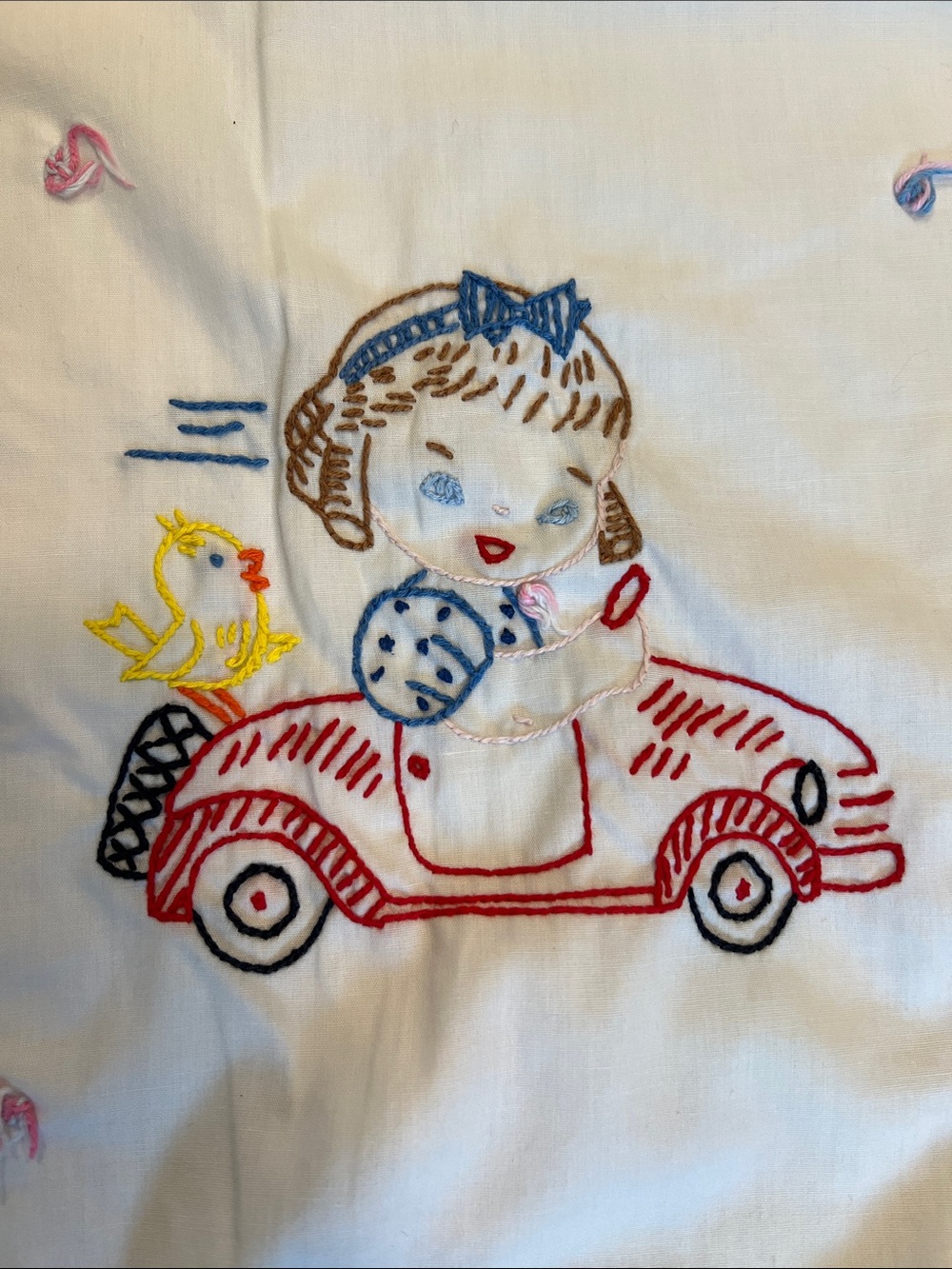 Vintage Floor Blanket - tummy time, baby blanket, quilt, 39x53”, embroidered